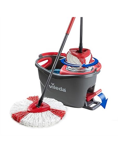 Vileda Easy Wring & Clean Turbo Set de limpieza para el hogar, cubo con pedal y fregona de microfibra, fácil de escurrir y limpi