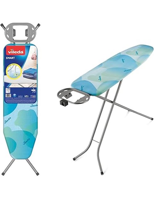 Vileda Smart - Tabla de planchar con patas antideslizantes, óptimo para espacios reducidos, Lava azul, altura ajustable hasta 91