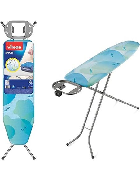 Vileda Smart - Tabla de planchar con patas antideslizantes, óptimo para espacios reducidos, Lava azul, altura ajustable hasta 91