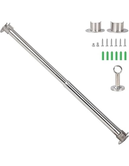 Wardlock Barra extensible de acero inoxidable para armario de 112 a 210 cm, barra ajustable con enchufes en forma de U.