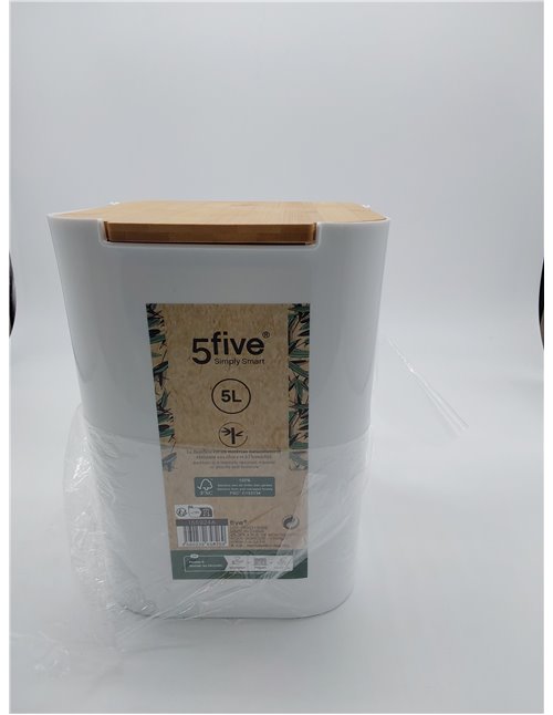 5five - papelera con tapa de bambú "naturéo" 5l blanca       