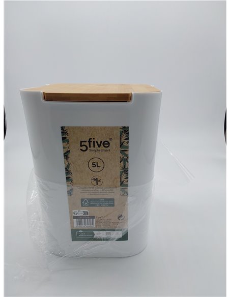 5five - papelera con tapa de bambú "naturéo" 5l blanca       
