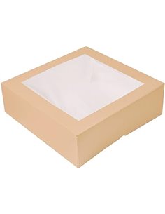 García de Pou - 50 unidades - Cajas Pastelería Con Ventana 'Thepack' 240 G/M2 + Opp 32X32X10 Cm Natural Cartón Ondulado Nano-Mic