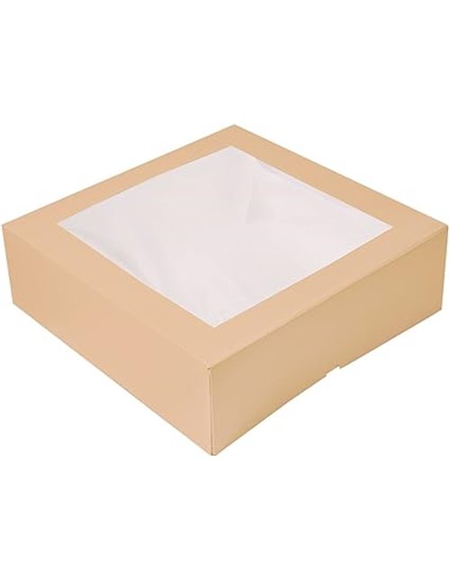 García de Pou - 50 unidades - Cajas Pastelería Con Ventana 'Thepack' 240 G/M2 + Opp 32X32X10 Cm Natural Cartón Ondulado Nano-Mic