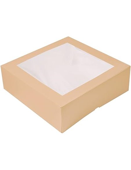García de Pou - 50 unidades - Cajas Pastelería Con Ventana 'Thepack' 240 G/M2 + Opp 32X32X10 Cm Natural Cartón Ondulado Nano-Mic