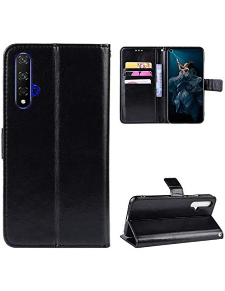 COPHONE® Funda de Cuero Negro Huawei Huawei Nova 5T. Funda Protectora Funda Monedero Negro Huawei Nova 5T. Carcasa Magnético Nov