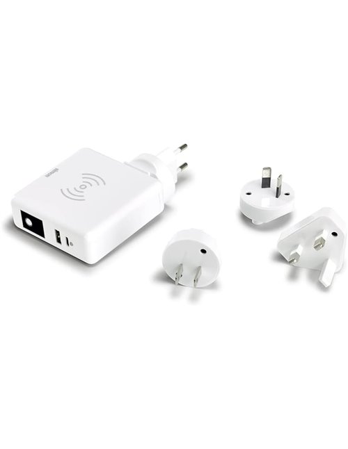 SIMON - Cargador Inalámbrico de Carga Rápida, Adaptador de Viaje 3 en 1, con 2 Enchufes USB, Batería Portátil con Interruptor, A