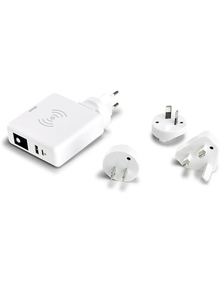SIMON - Cargador Inalámbrico de Carga Rápida, Adaptador de Viaje 3 en 1, con 2 Enchufes USB, Batería Portátil con Interruptor, A