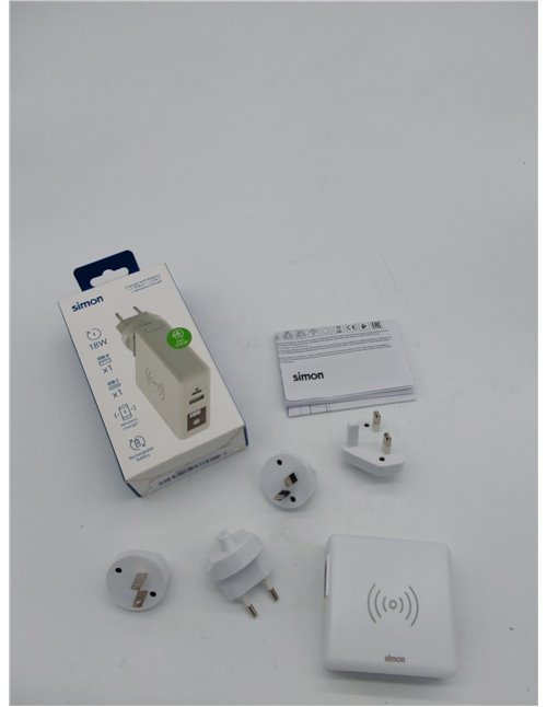 SIMON - Cargador Inalámbrico de Carga Rápida, Adaptador de Viaje 3 en 1, con 2 Enchufes USB, Batería Portátil con Interruptor, A