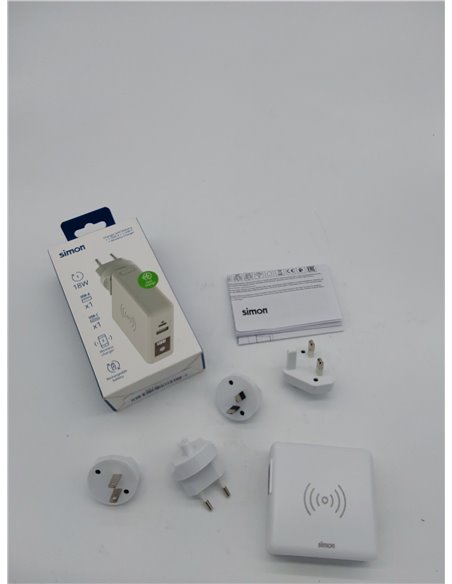 SIMON - Cargador Inalámbrico de Carga Rápida, Adaptador de Viaje 3 en 1, con 2 Enchufes USB, Batería Portátil con Interruptor, A