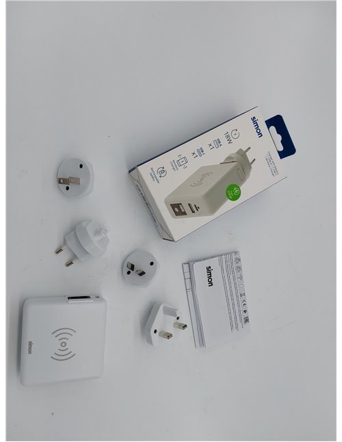SIMON - Cargador Inalámbrico de Carga Rápida, Adaptador de Viaje 3 en 1, con 2 Enchufes USB, Batería Portátil con Interruptor, A