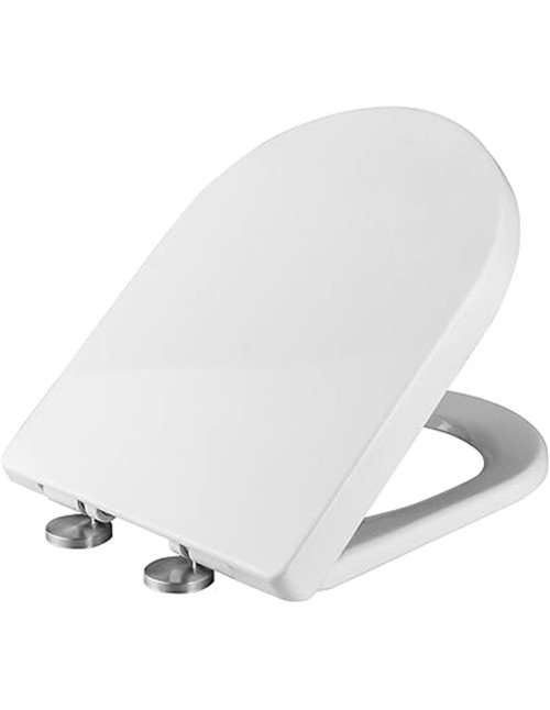 Ibergrif M41001 Tapa wc, Asiento de Inodoro de Cierre Suave en Forma de D con Liberación Rápida para una Fácil Limpieza, Blanco 