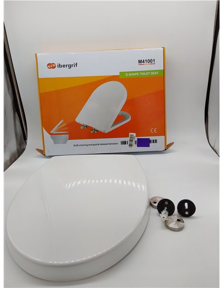 Ibergrif M41001 Tapa wc, Asiento de Inodoro de Cierre Suave en Forma de D con Liberación Rápida para una Fácil Limpieza, Blanco 