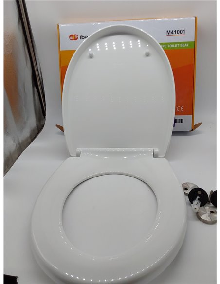 Ibergrif M41001 Tapa wc, Asiento de Inodoro de Cierre Suave en Forma de D con Liberación Rápida para una Fácil Limpieza, Blanco 