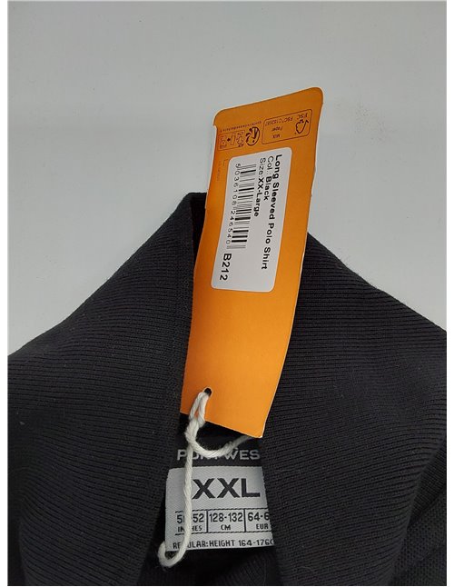 Portwest Polo De Manga Larga Genoa, Tamaño: XXL, Color: Negro, B212BKRXXL       