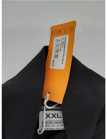 Portwest Polo De Manga Larga Genoa, Tamaño: XXL, Color: Negro, B212BKRXXL       