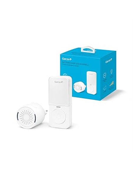 Garza - Timbre Inalámbrico a Pilas para puerta, 1 pulsador + 1 receptor, Gran alcance 200 m, 64 melodías, IP56, Con indicador LE