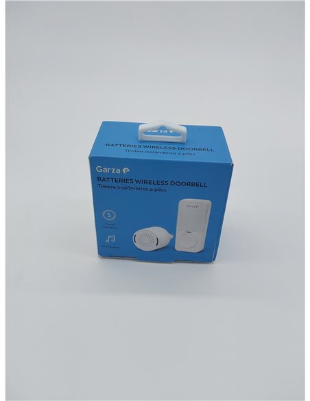 Garza - Timbre Inalámbrico a Pilas para puerta, 1 pulsador + 1 receptor, Gran alcance 200 m, 64 melodías, IP56, Con indicador LE