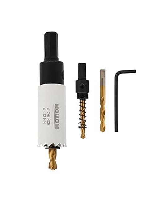 Mollom (22mm | 7/8") HSS M42 con 8% de cobalto,Sierra de Corona Bi-Metal con 2 Brocas Piloto y Arbor para Corte Suave en PVC,Pla