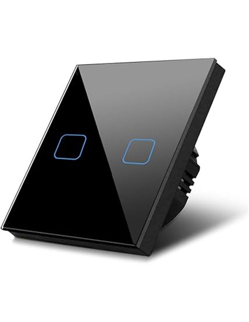 Interruptor de luz táctil, doble, vidrio, negro con botón cuadrado dimensiones 86x86 mm, con iluminación de botón Maclean Energy