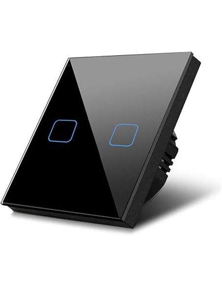 Interruptor de luz táctil, doble, vidrio, negro con botón cuadrado dimensiones 86x86 mm, con iluminación de botón Maclean Energy